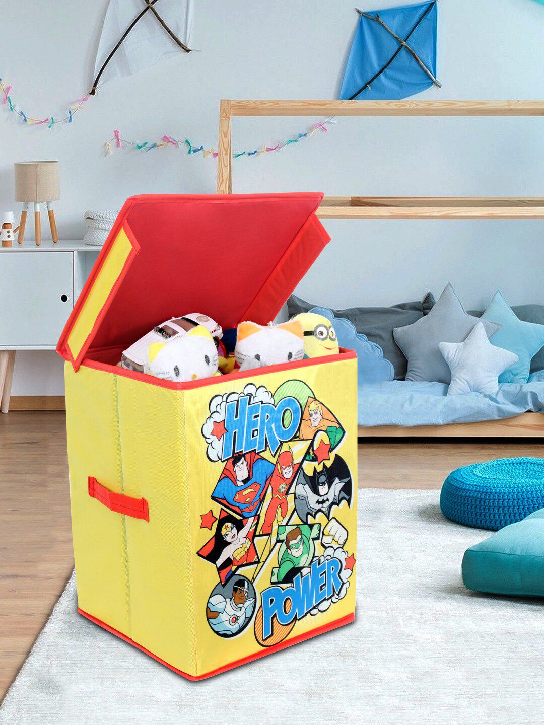 prettykrafts Unisex Yellow & Red Super Friends Printed Storage Box Price in India