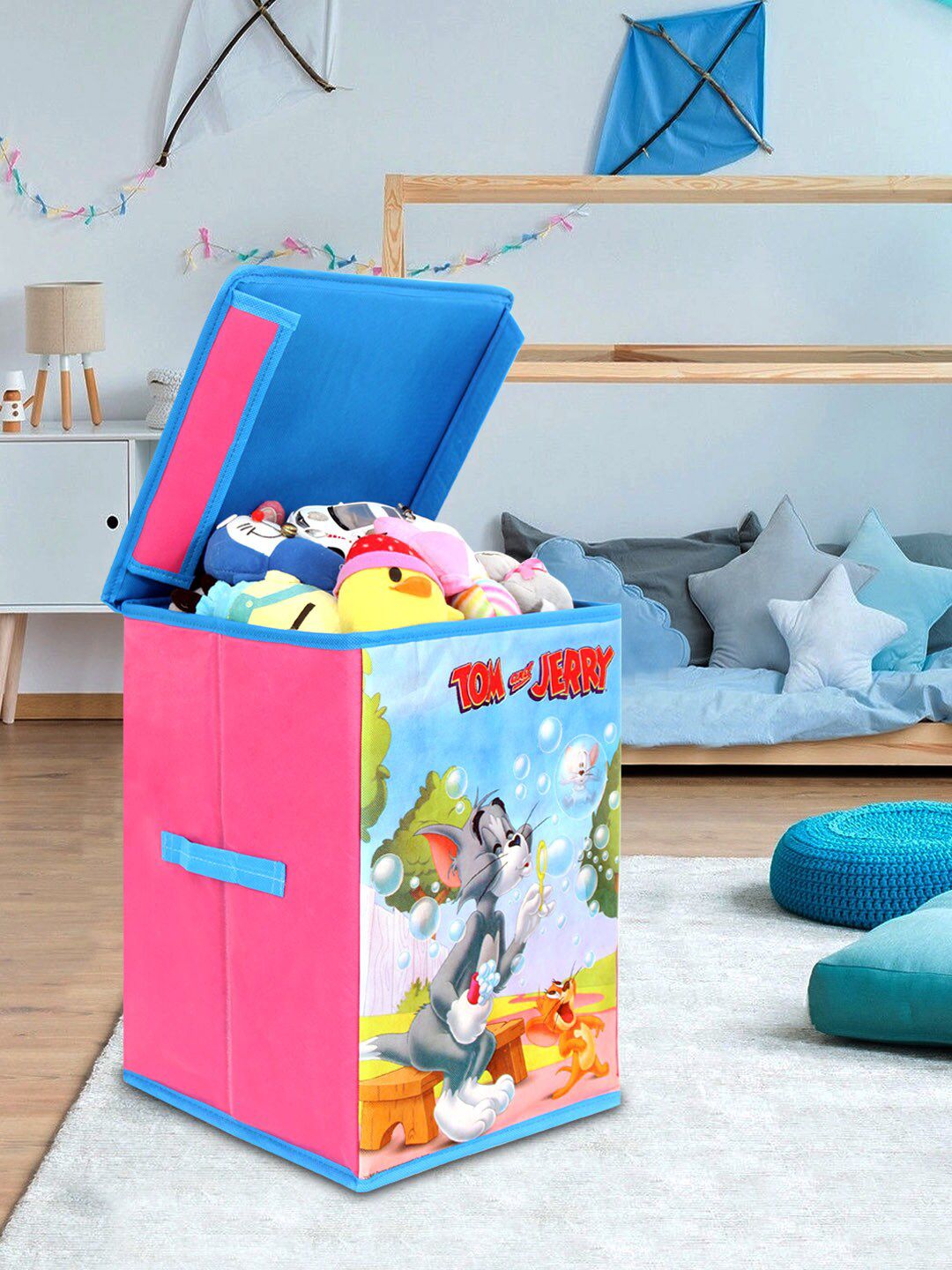 prettykrafts Pink Tom and Jerry Printed Foldable Storage Box with Top Lid Price in India