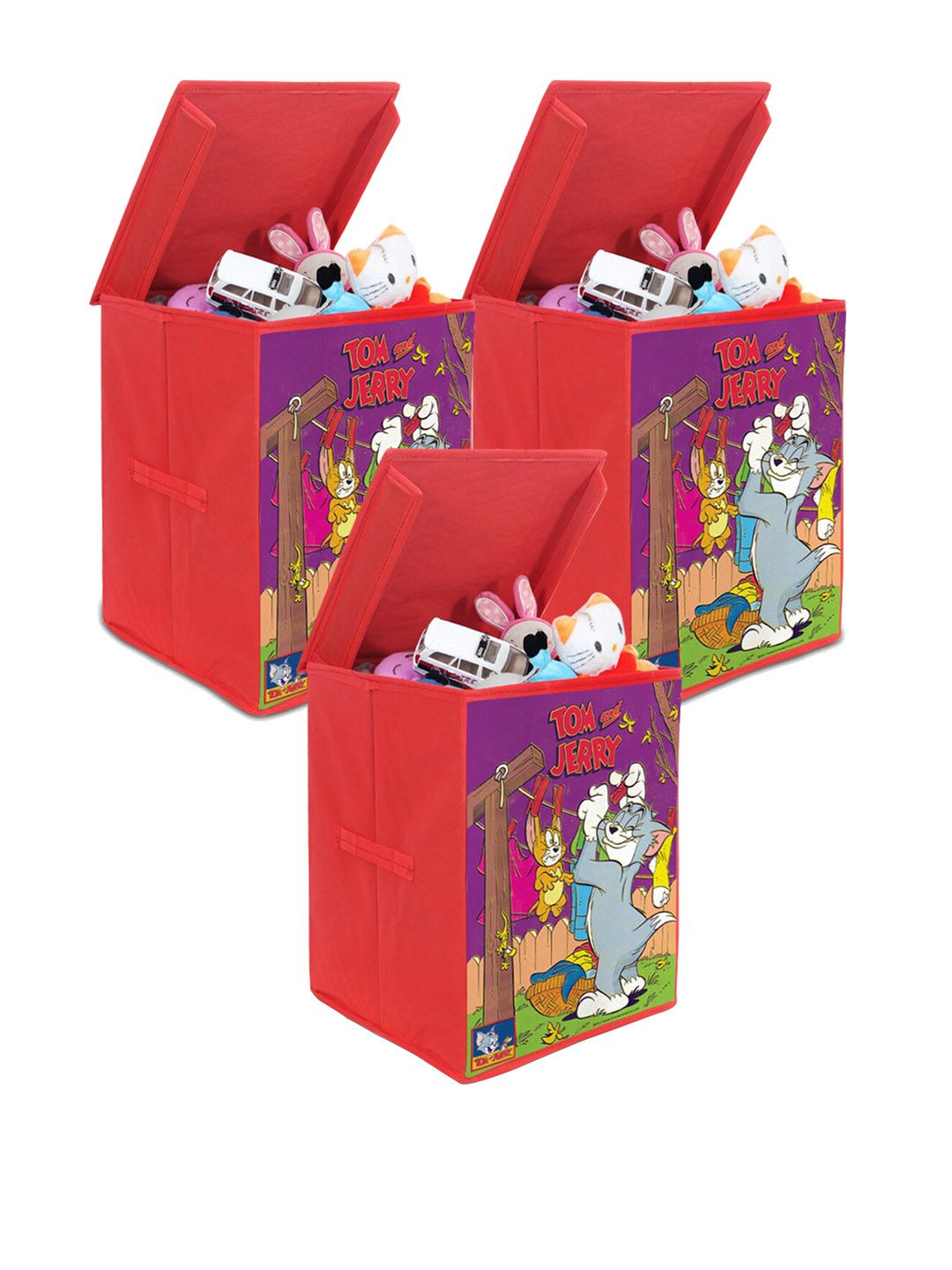 prettykrafts Unisex Red Pack of 3 Tom and Jerry Printed Storage Box Price in India