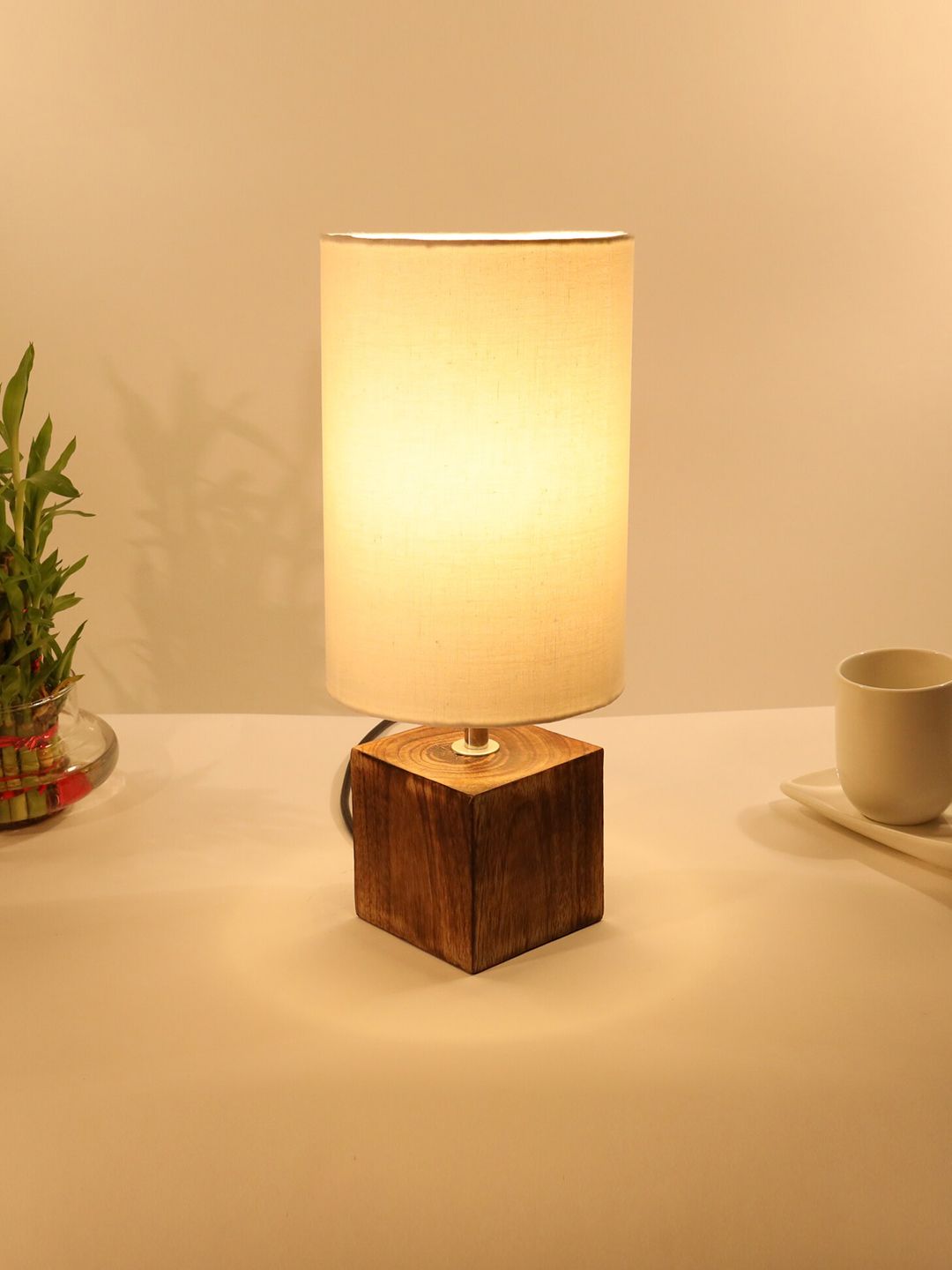 Homesake Black & Beige Contemporary Handcrafted Column Table Lamp with Shade Price in India