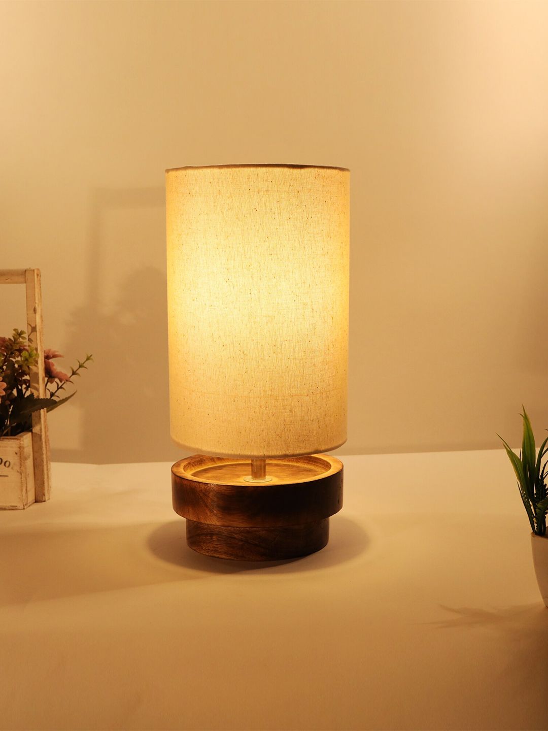 Homesake Black & Beige Contemporary Handcrafted Column Table Lamp with Shade Price in India