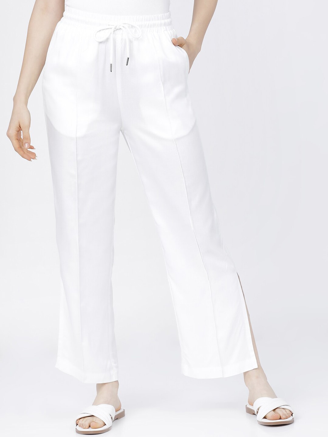 Tokyo Talkies Women White Straight Fit Trousers Price in India