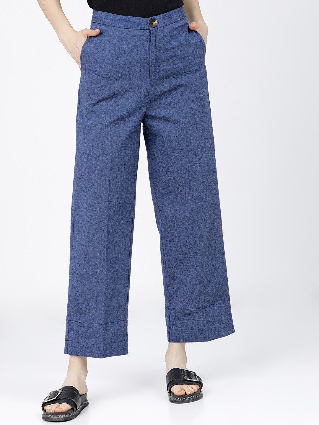 Tokyo Talkies Women Blue Parallel Trousers Price in India