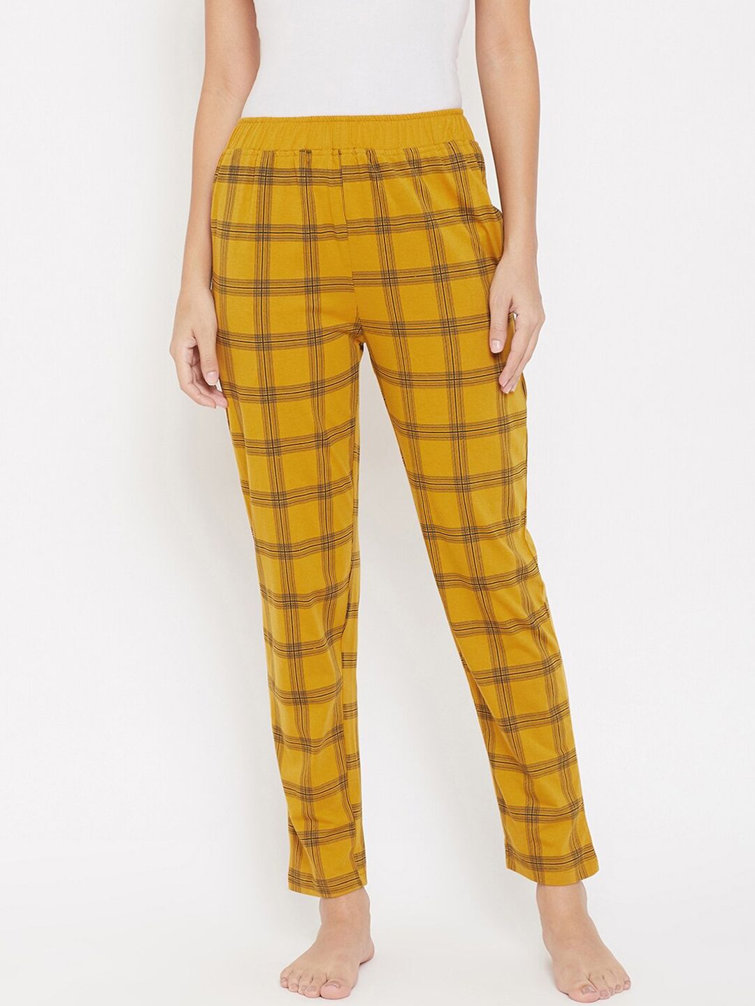 Okane Women Mustard & Black Checked Lounge Pants Price in India