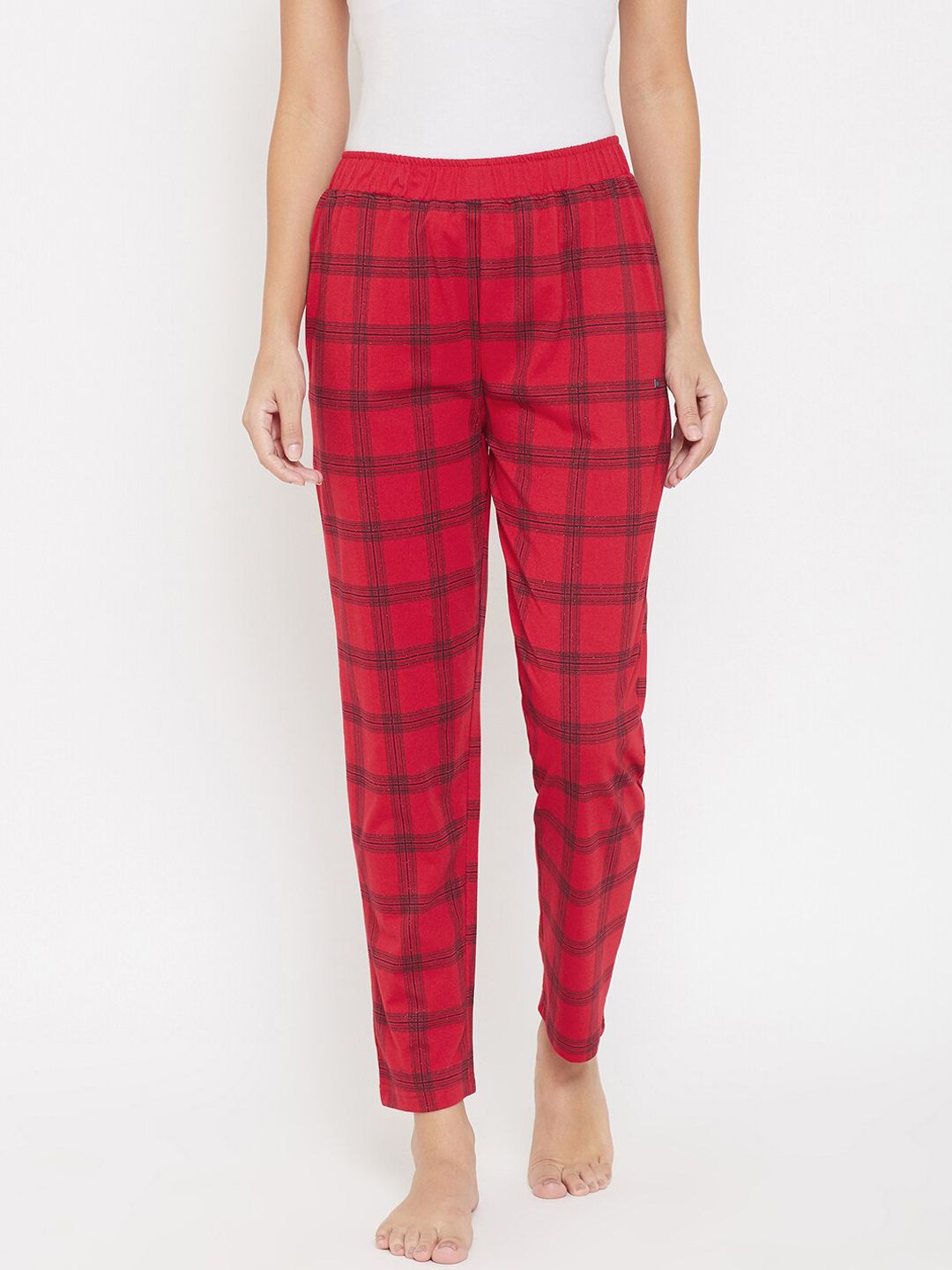 Okane Women Red & Black Checked Lounge Pants Price in India