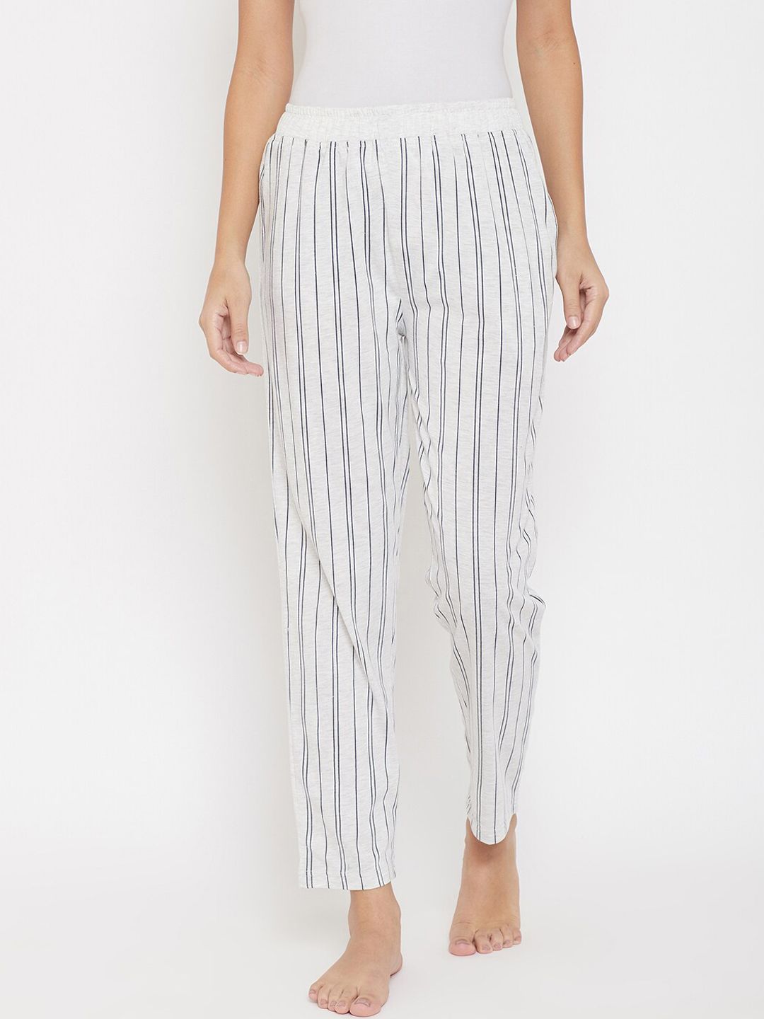 Okane Women Grey & Navy Blue Striped Lounge Pants Price in India