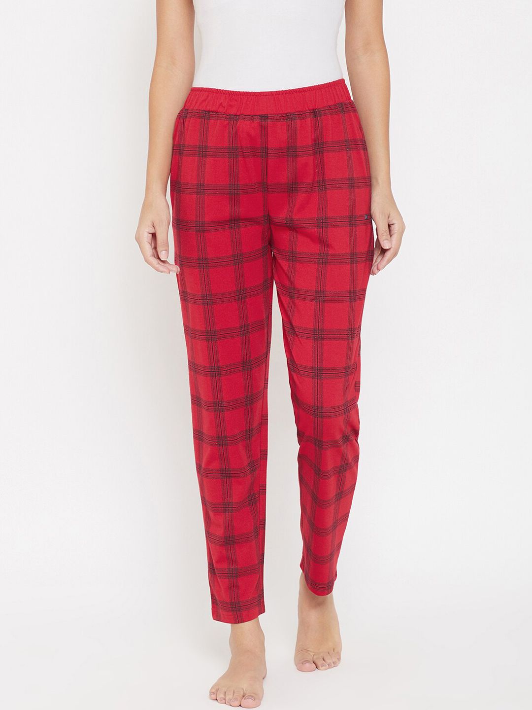 Okane Women Red & Black Checked Lounge Pants Price in India