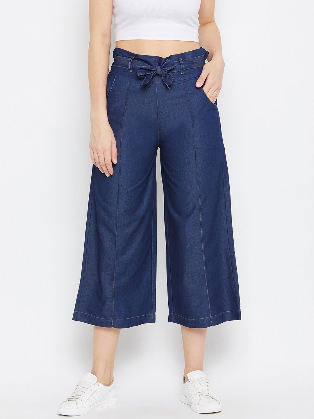 Clora Creation Women Navy Blue Solid Regular Fit Culottes Trousers Price in India