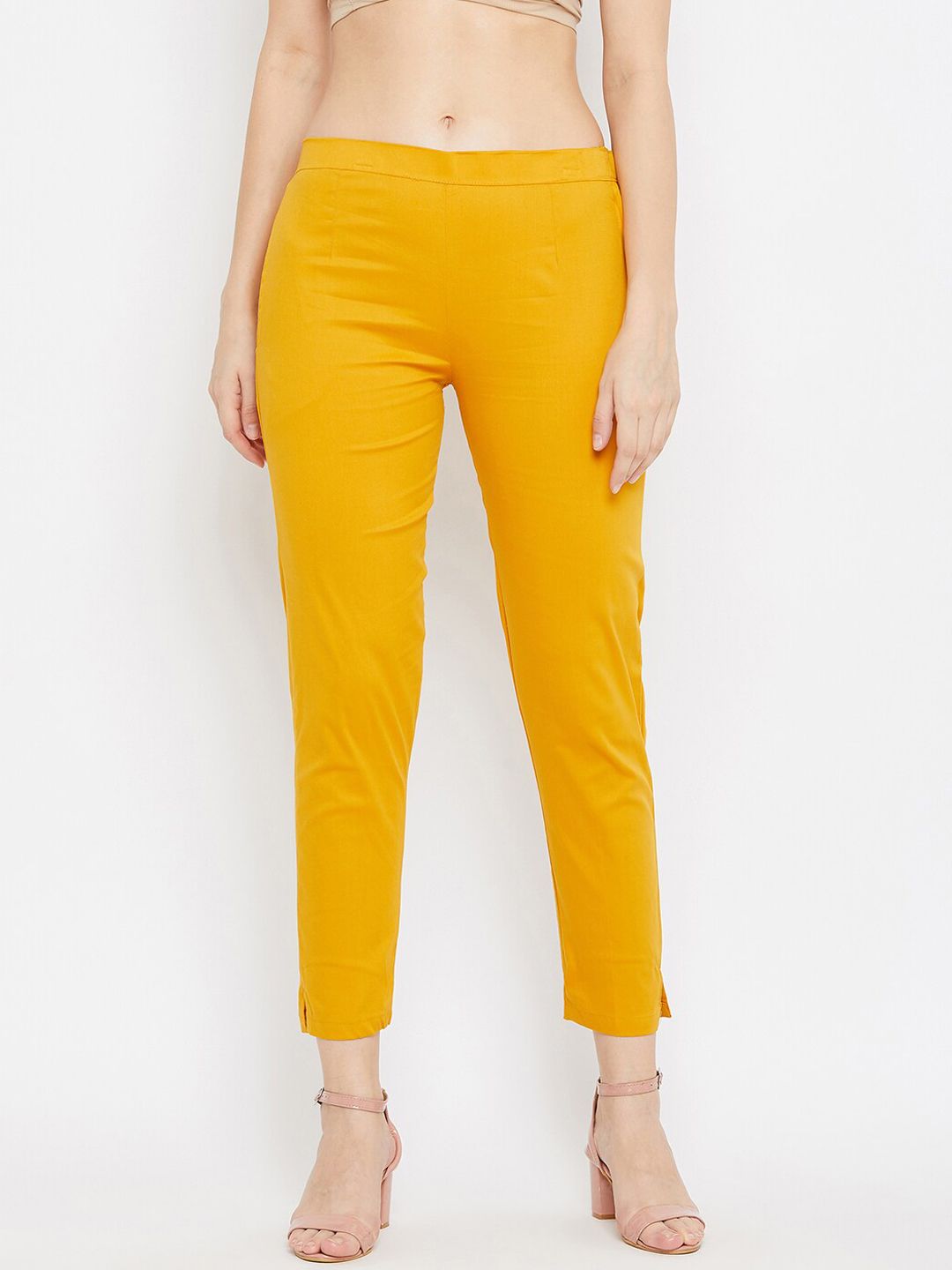 Clora Creation Women Mustard Solid Regular Fit Trousers Price in India