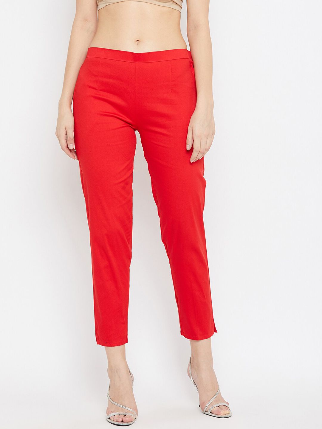 Clora Creation Women Red Solid Regular Fit Trousers Price in India