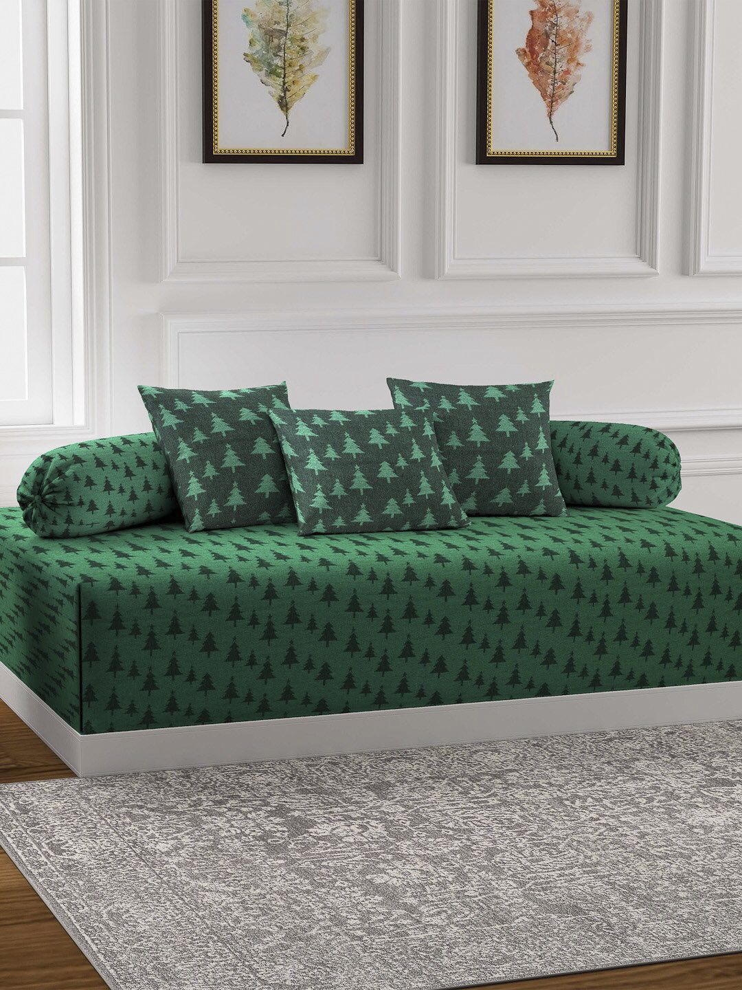 Klotthe Green Woven Design Single Bedsheet With 2 Bolster Covers & 3 Cushion Covers Price in India