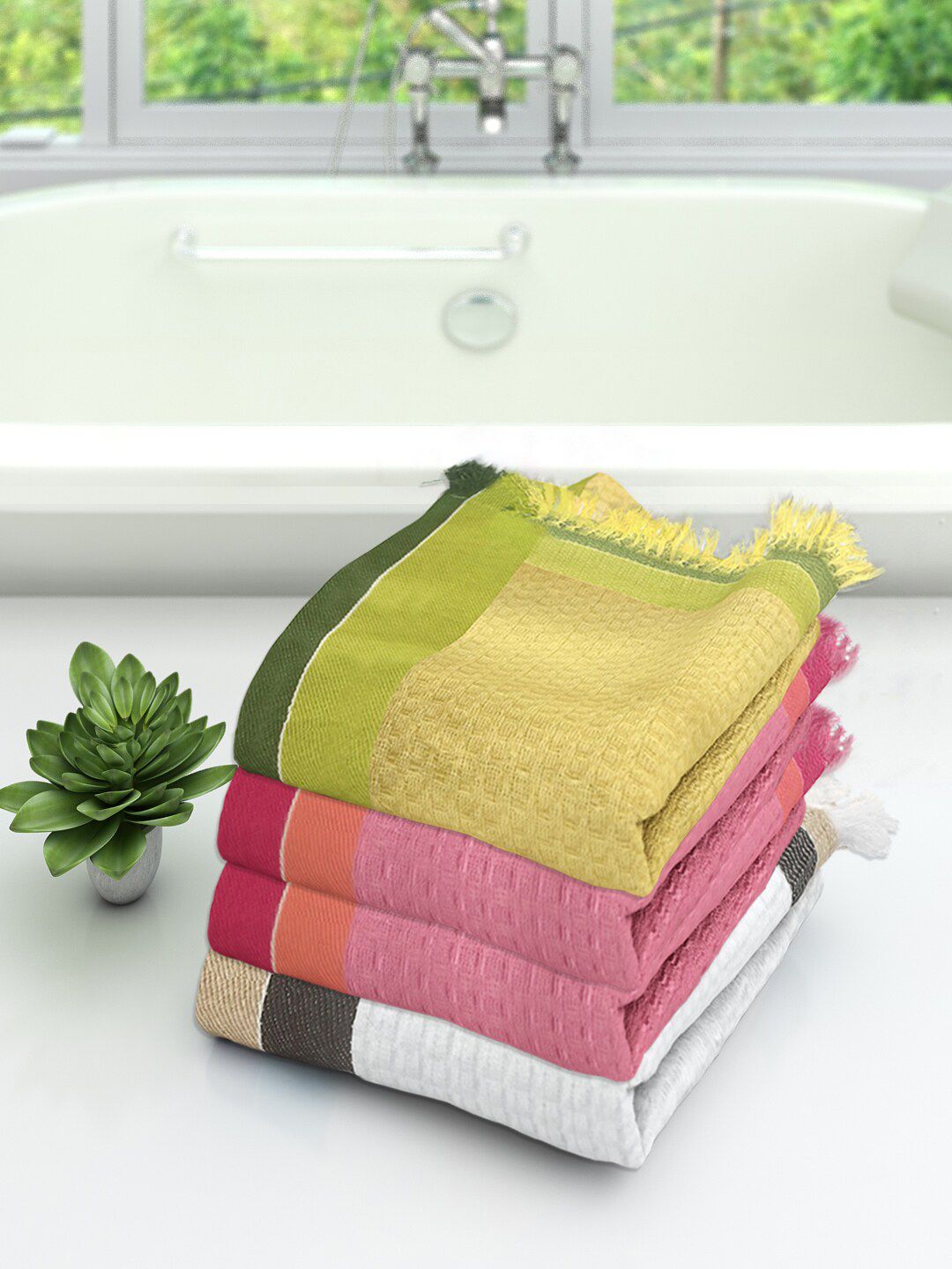 Athom Trendz Pack of 4 Cotton Lightweight Quick-Dry & High Absorbant Bath Towel Price in India