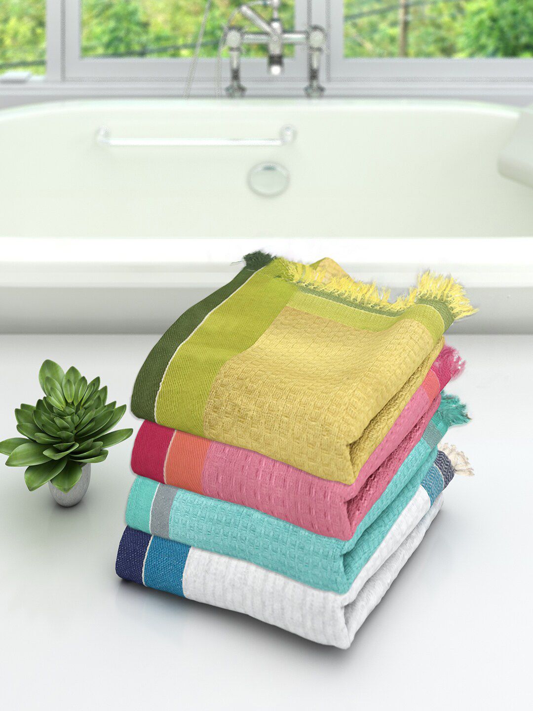 Athom Trendz Multi Set of 4 Cotton Bath Towels Price in India