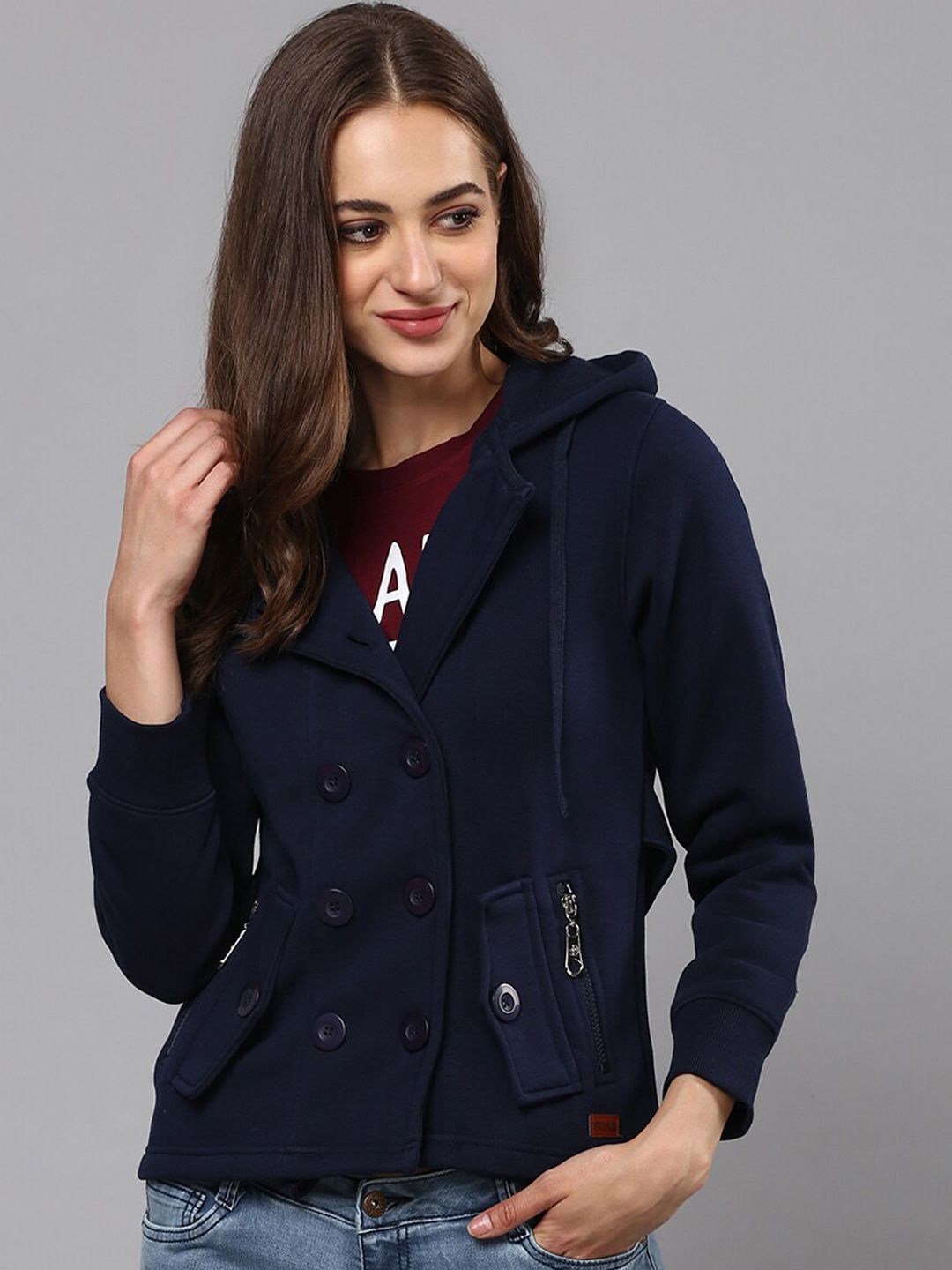 Campus Sutra Women Navy Blue Windcheater Bomber Jacket Price in India