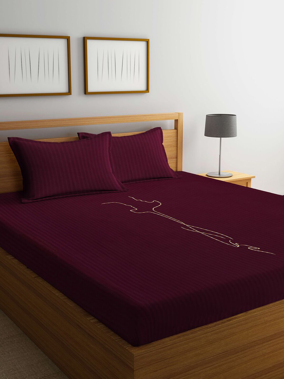 DECOREALM Burgundy 300 TC Cotton Queen Bedsheet with 2 Pillow Covers Price in India