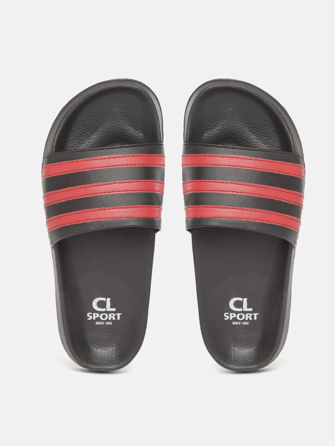 Carlton London sports Women Black & Red Striped Sliders Price in India