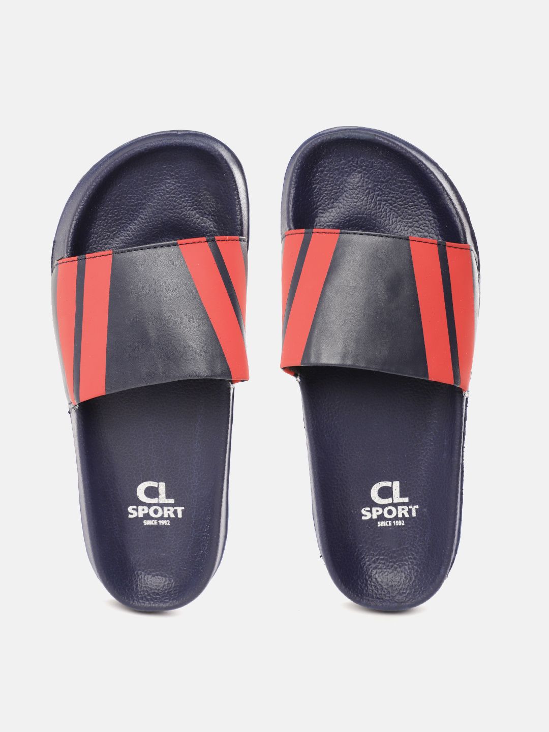 Carlton London sports Women Navy Blue & Red Striped Sliders Price in India