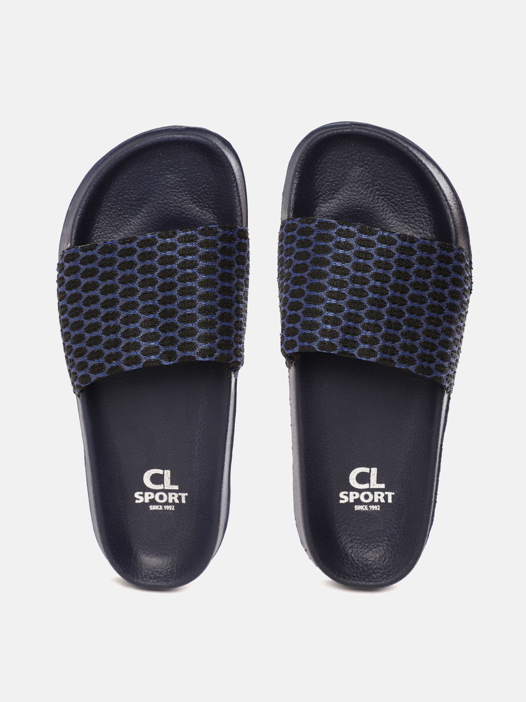 Carlton London sports Women Black & Navy Blue Patterned Sliders Price in India