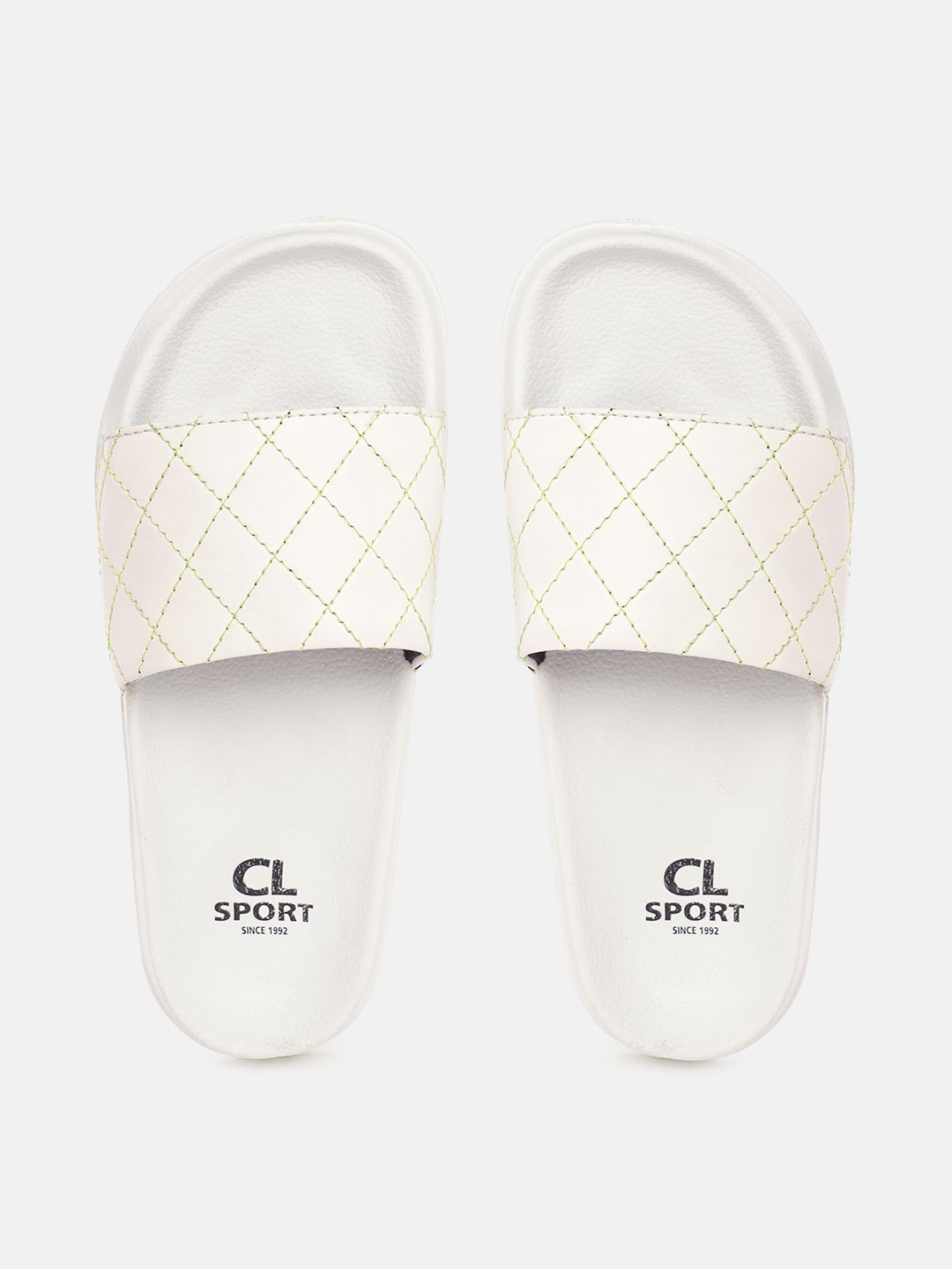 Carlton London sports Women White & Green Criss-Cross Patterned Sliders Price in India