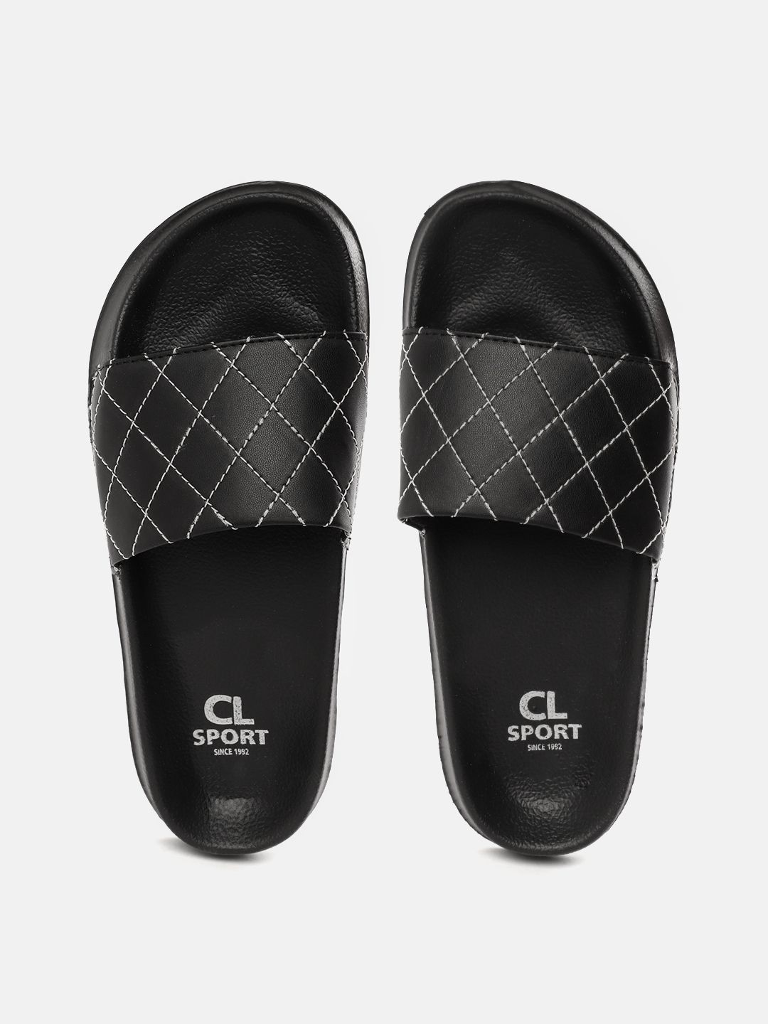 Carlton London sports Women Black & White Criss-Cross Patterned Sliders Price in India