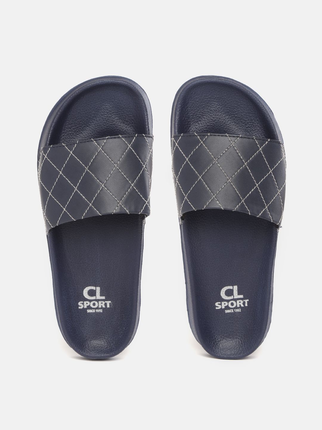 Carlton London sports Women Navy Blue & White Woven Design Sliders Price in India