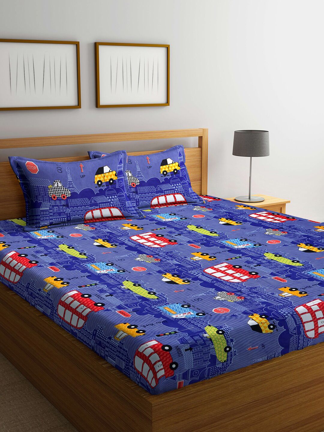 Klotthe Blue Kids 210 TC Printed Cotton Blend King Size Bedsheet With 2 Pillow covers Price in India