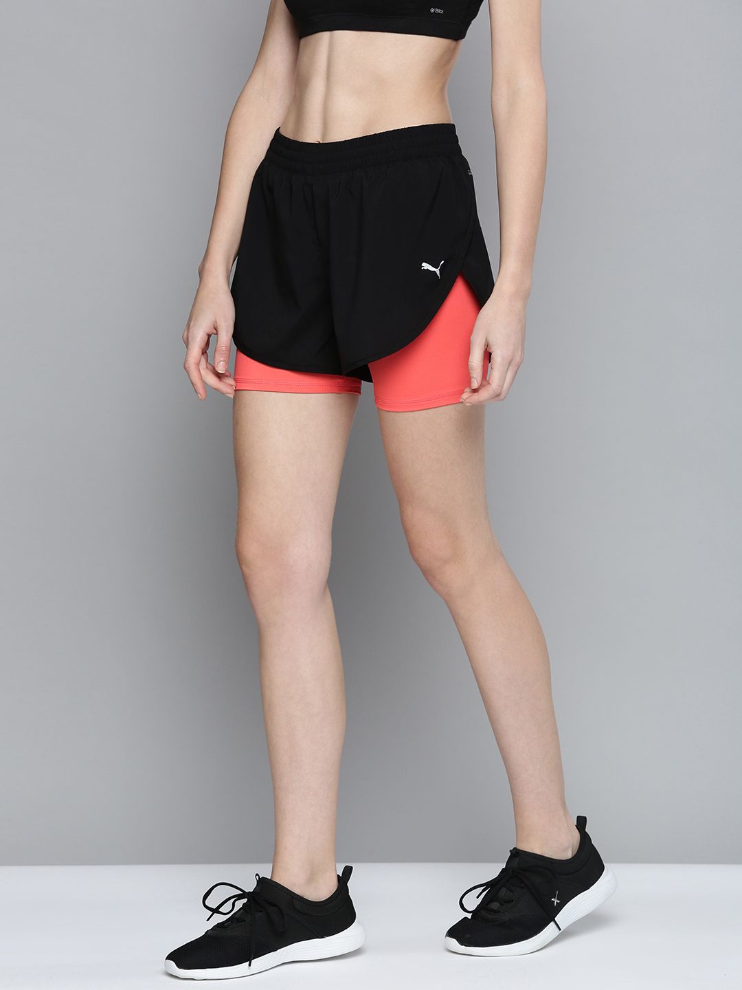 Puma Women Black DryCell Colourblocked Layered 2-in-1 Run Shorts Price in India