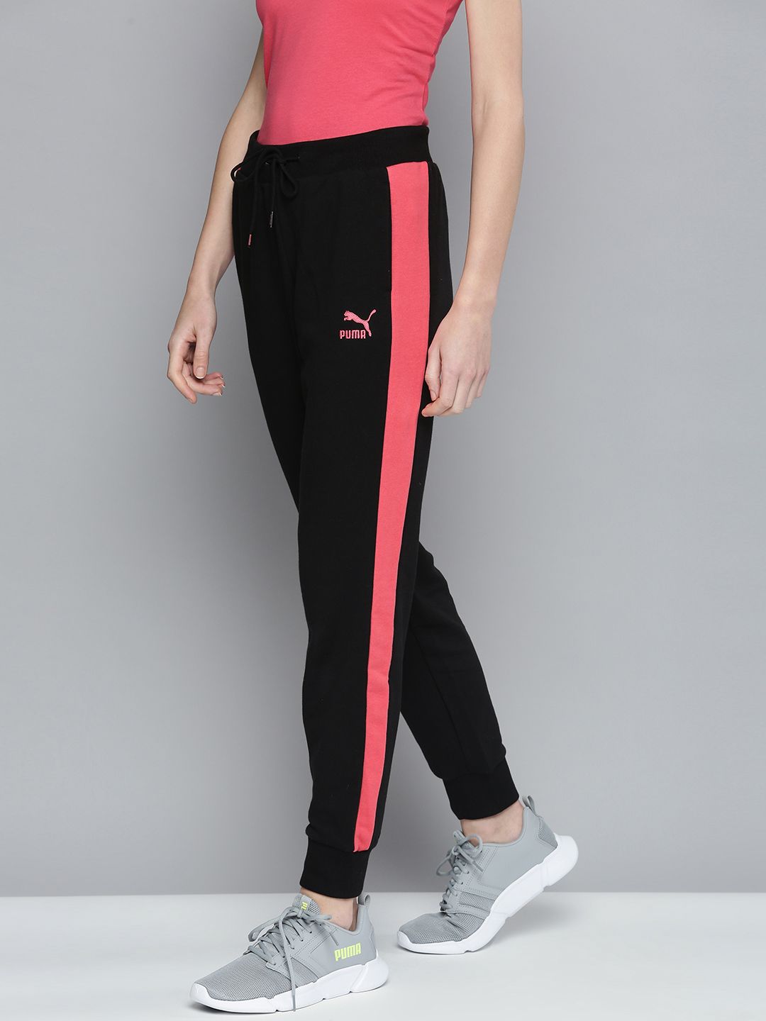 Puma Women Black Solid Iconic T7 Straight Fit Side Striped Joggers Price in India
