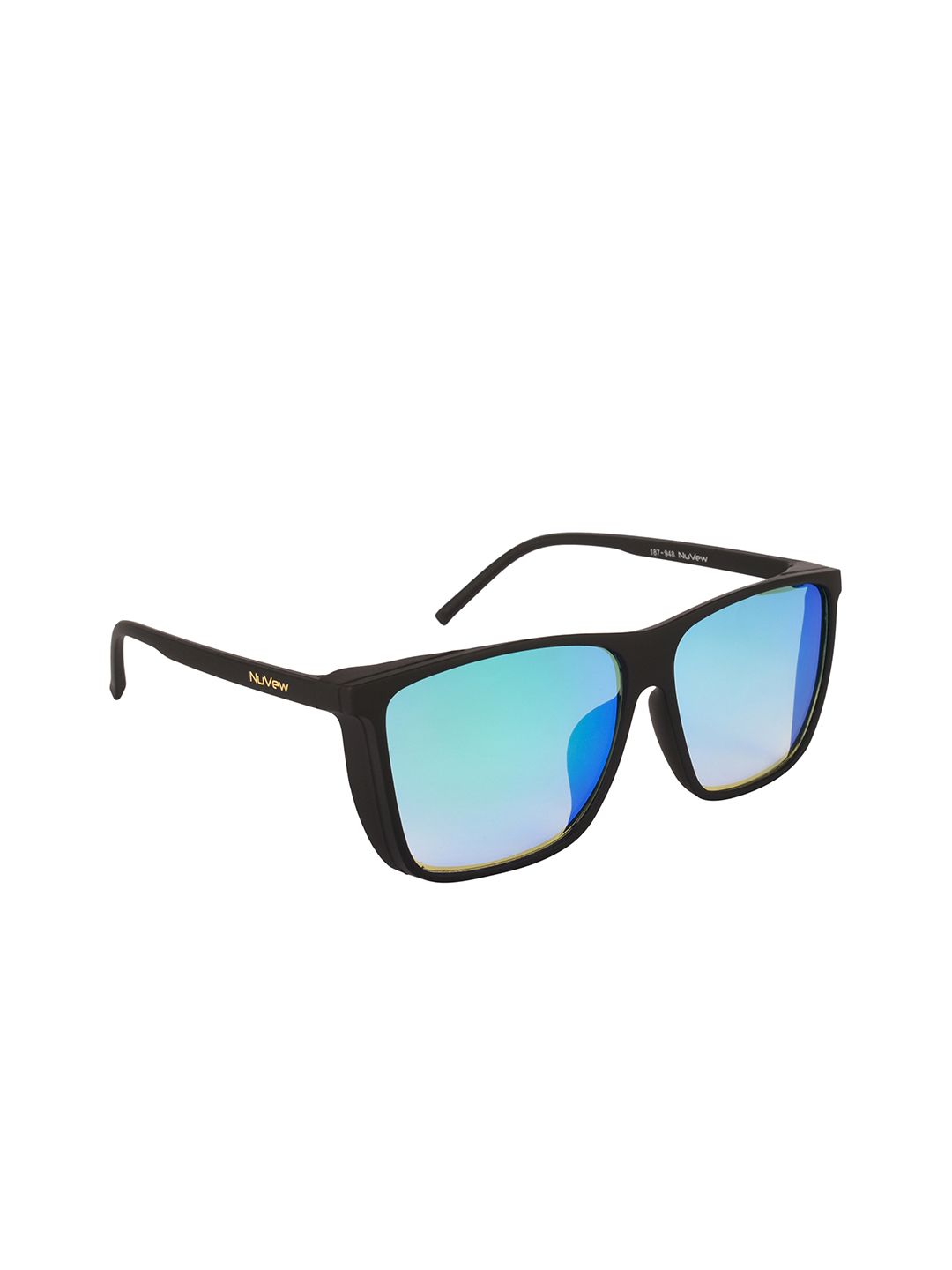 NuVew Unisex Mirrored Lens & Black Wayfarer Sunglasses with UV Protected Lens Price in India