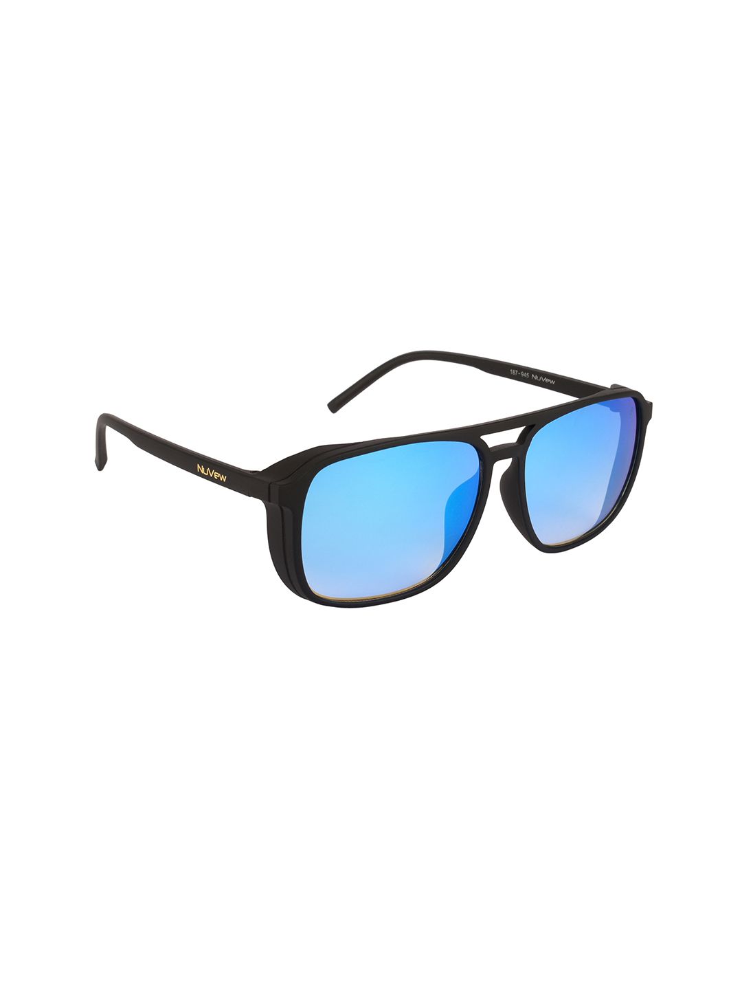 NuVew Unisex Mirrored Lens & Black Wayfarer Sunglasses with UV Protected Lens Price in India