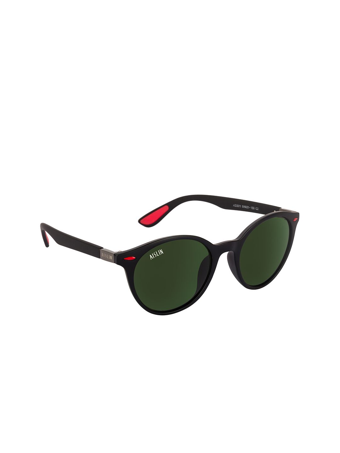 AISLIN Unisex Green Lens & Black Round Sunglasses with UV Protected Lens