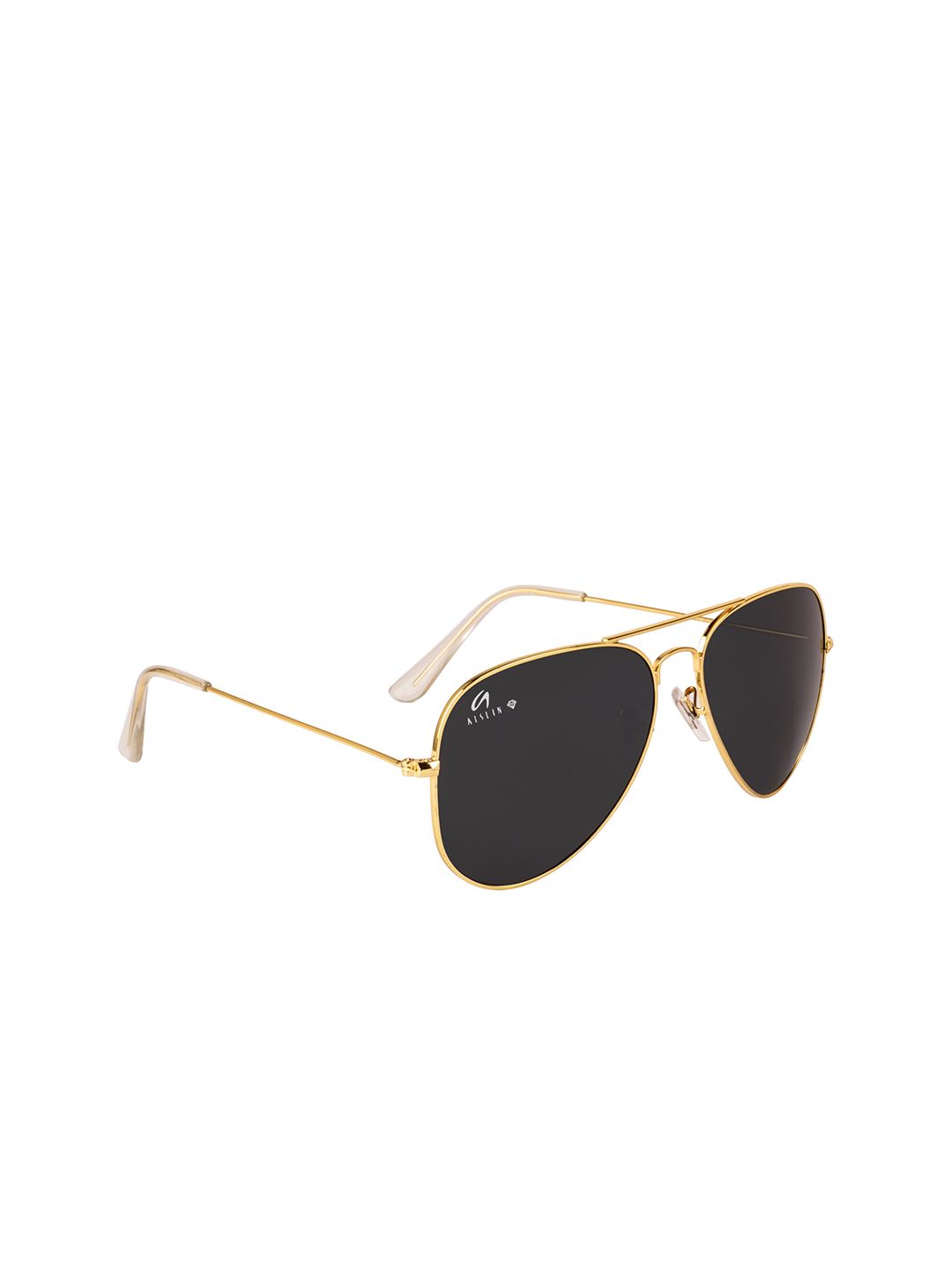 AISLIN Unisex Black Lens & Gold-Toned Aviator Sunglasses with UV Protected Lens Price in India