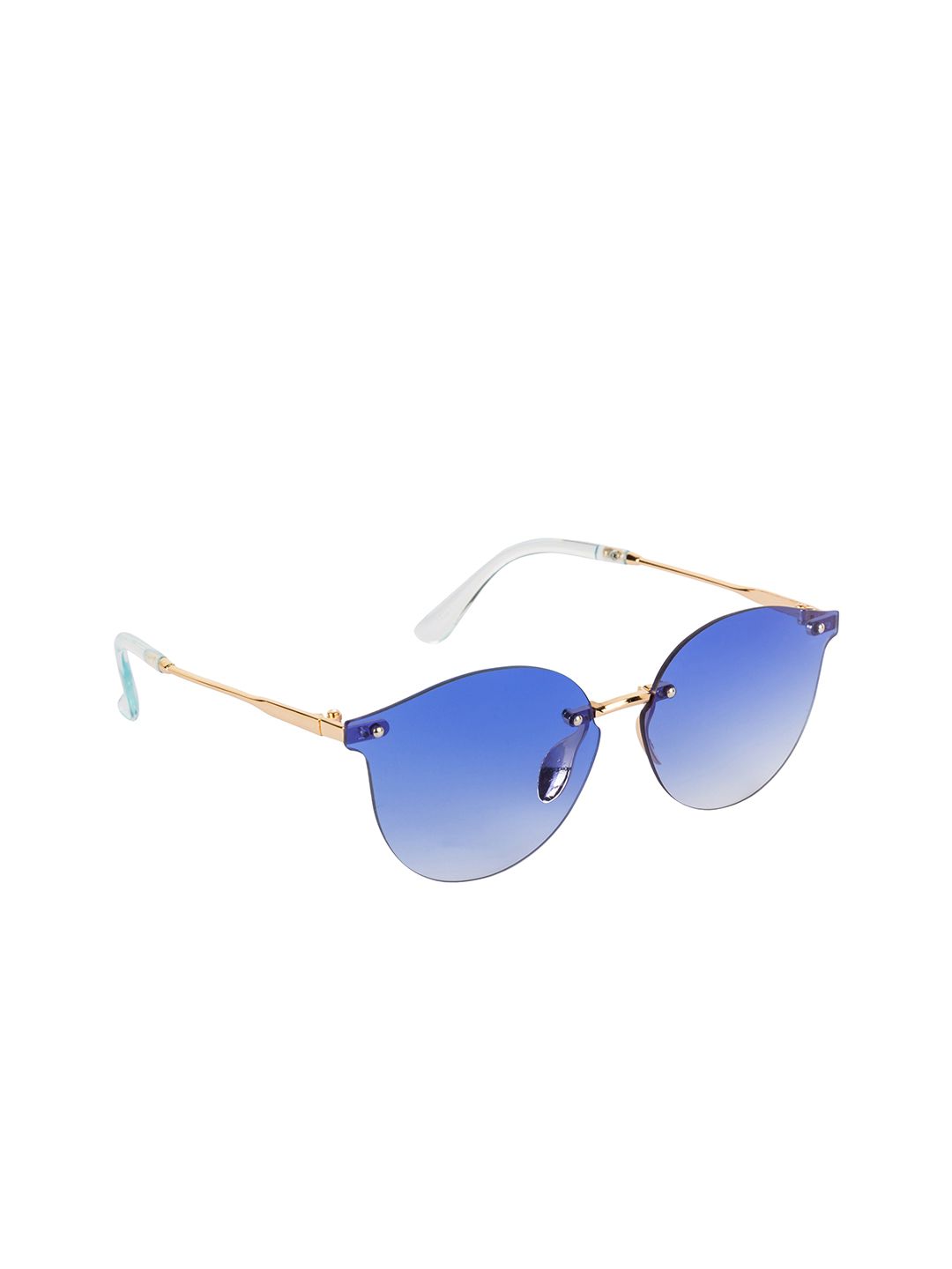 AISLIN Unisex Blue Lens & Gold-Toned Oval Sunglasses with UV Protected Lens