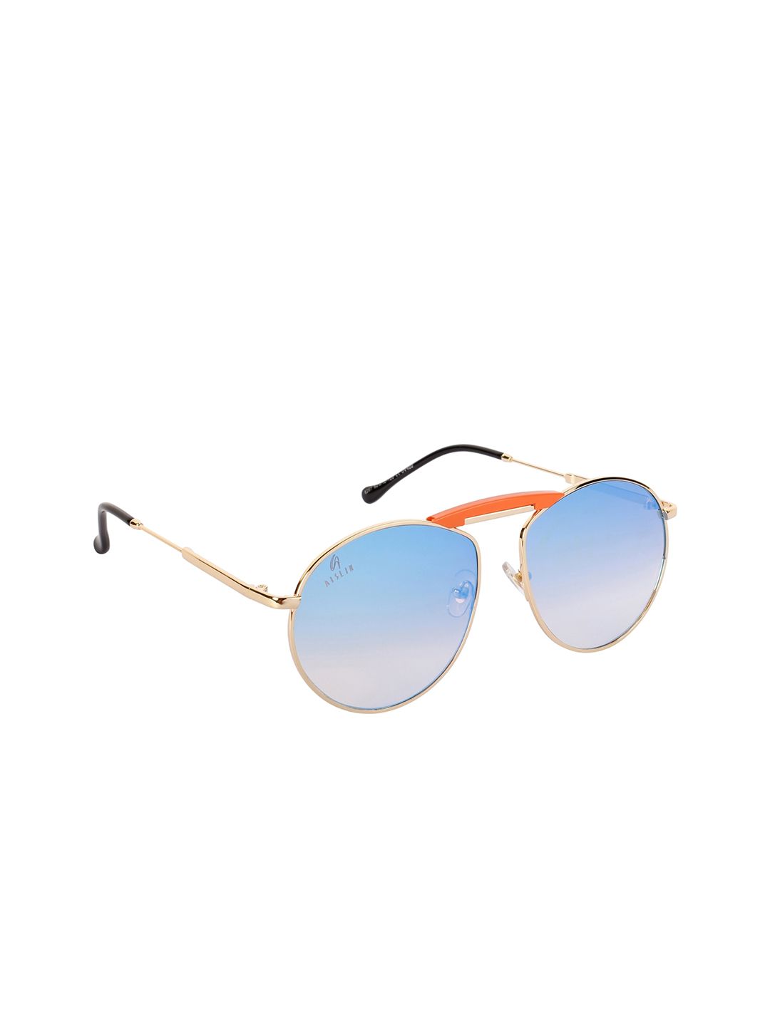 AISLIN Unisex Mirrored Lens & Gold-Toned Round Sunglasses with UV Protected Lens