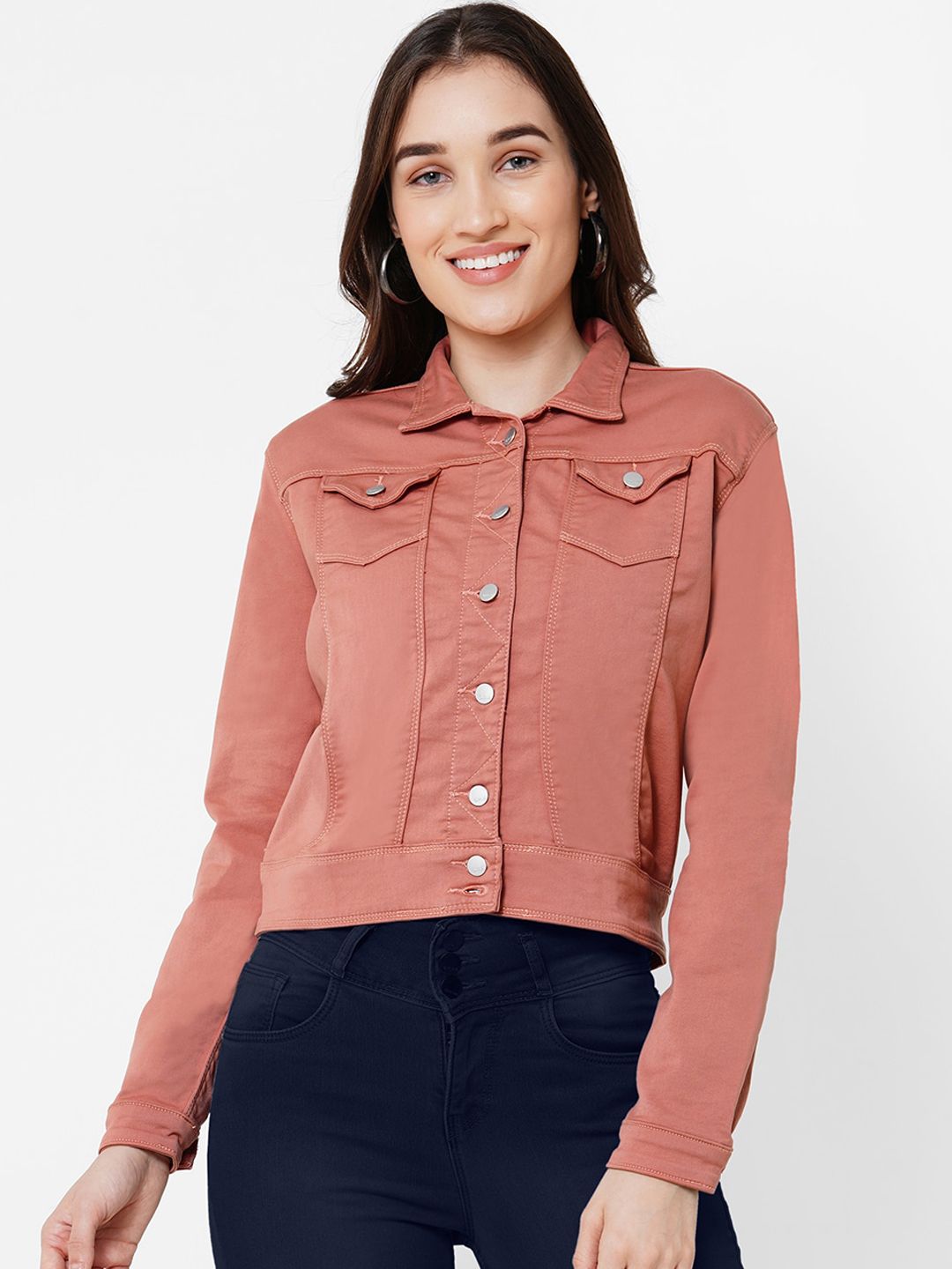 Kraus Jeans Women Peach-Coloured Washed Tailored Jacket Price in India