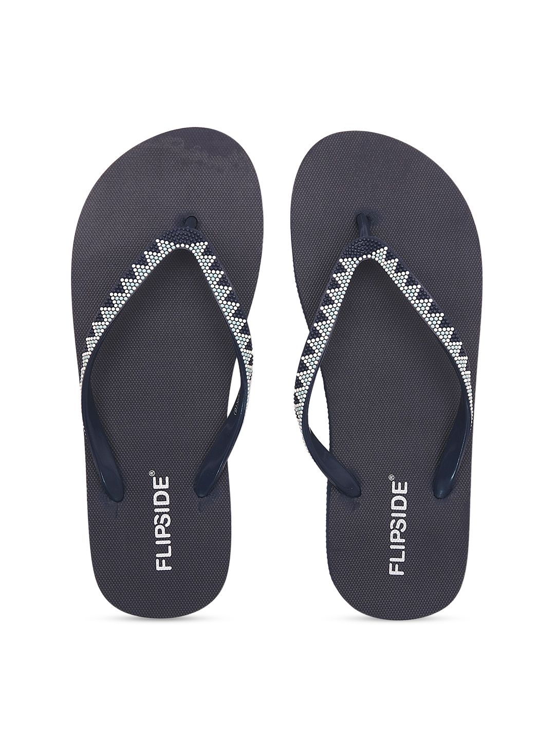 Flipside Women Navy Blue Rubber Thong Flip-Flops Price in India