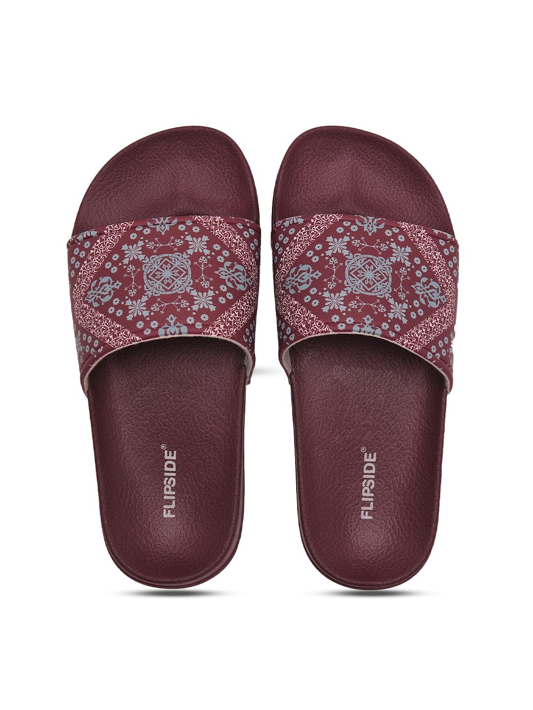 Flipside Women Maroon & Multicoloured Striped Rubber Sliders Price in India