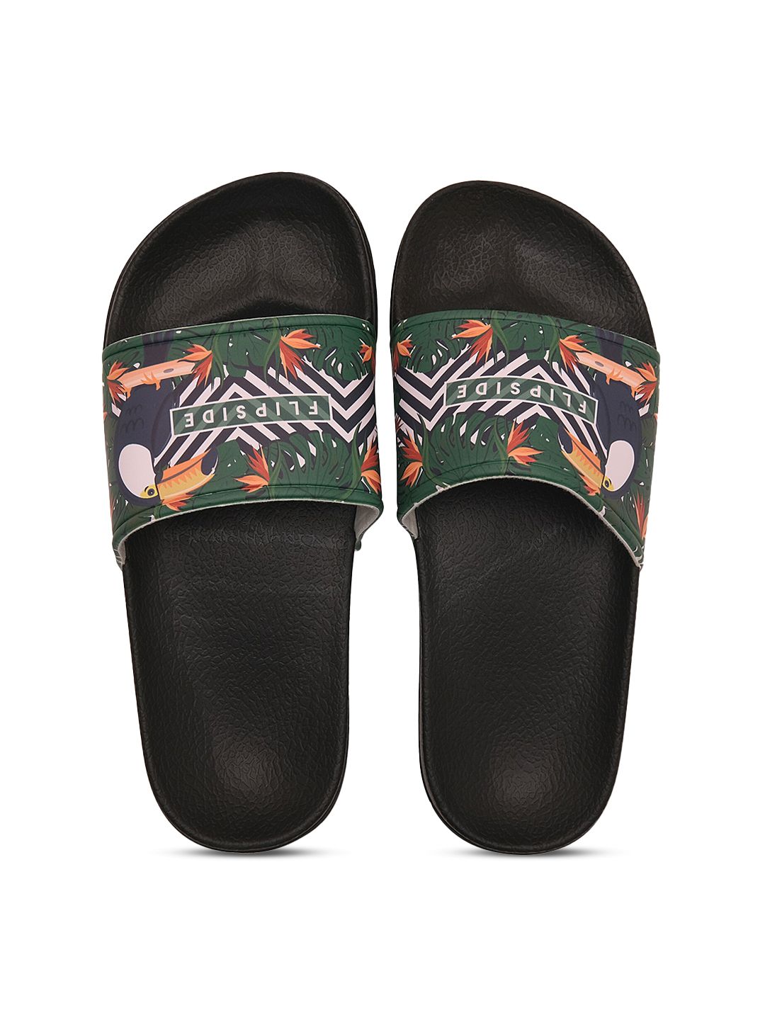 Flipside Women Black & Multicoloured Striped Rubber Sliders Price in India