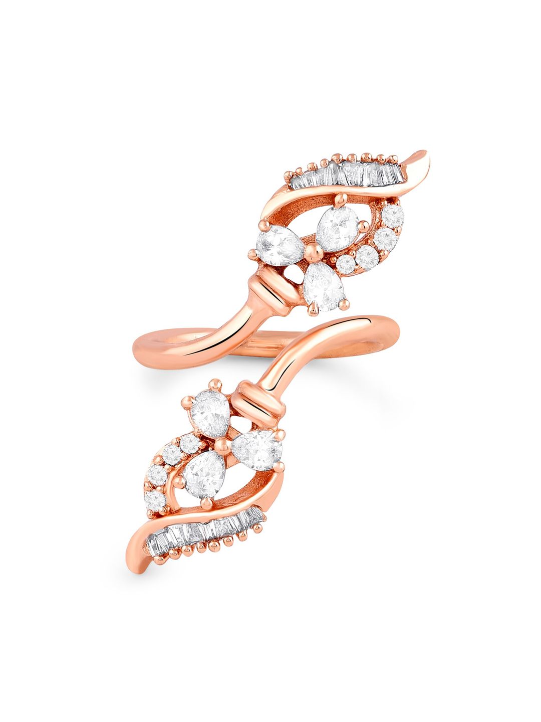 Zaveri Pearls Rose Gold-Plated White CZ-Studded Adjustable Contemporary Finger Ring Price in India