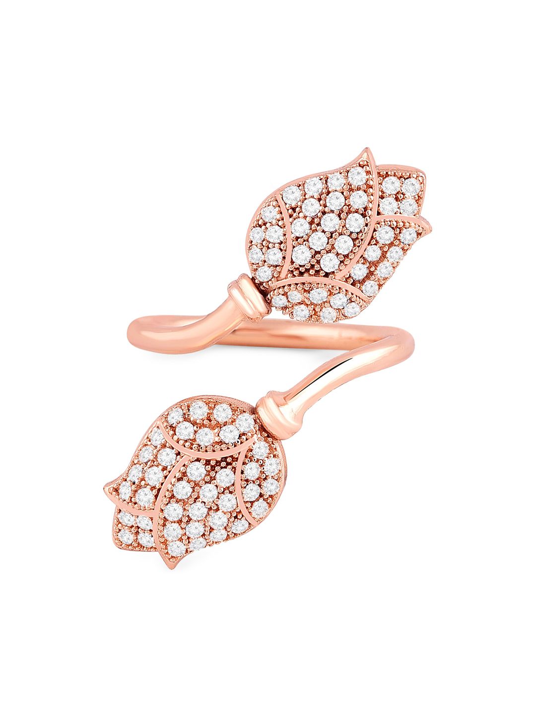 Zaveri Pearls Rose Gold-Plated & White CZ-Studded Tulip Flower Design Adjustable Finger Ring Price in India