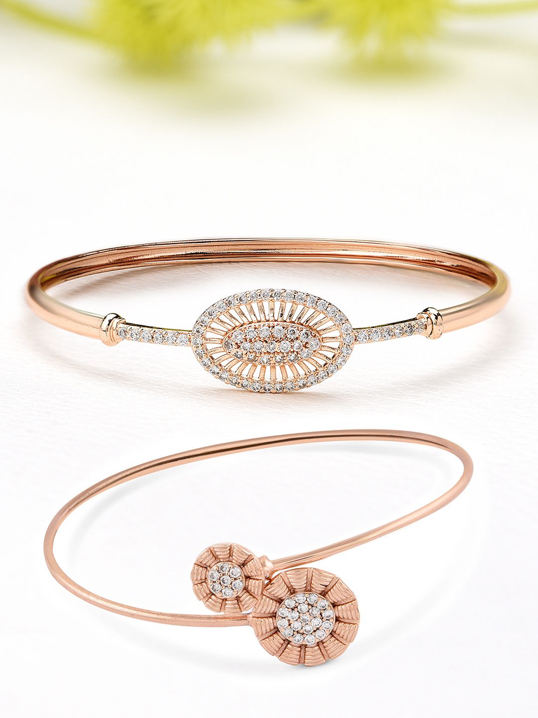 AMI Women Pack of 2 Rose Gold & White Brass Rose Gold-Plated Kada Bracelets Price in India