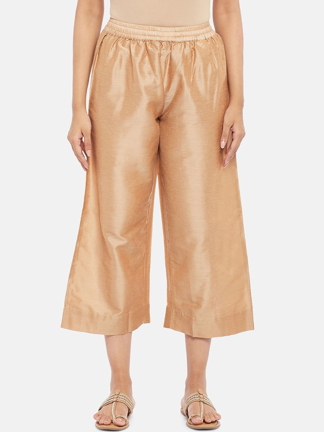 RANGMANCH BY PANTALOONS Women Gold-Toned Solid Culottes Trousers Price in India