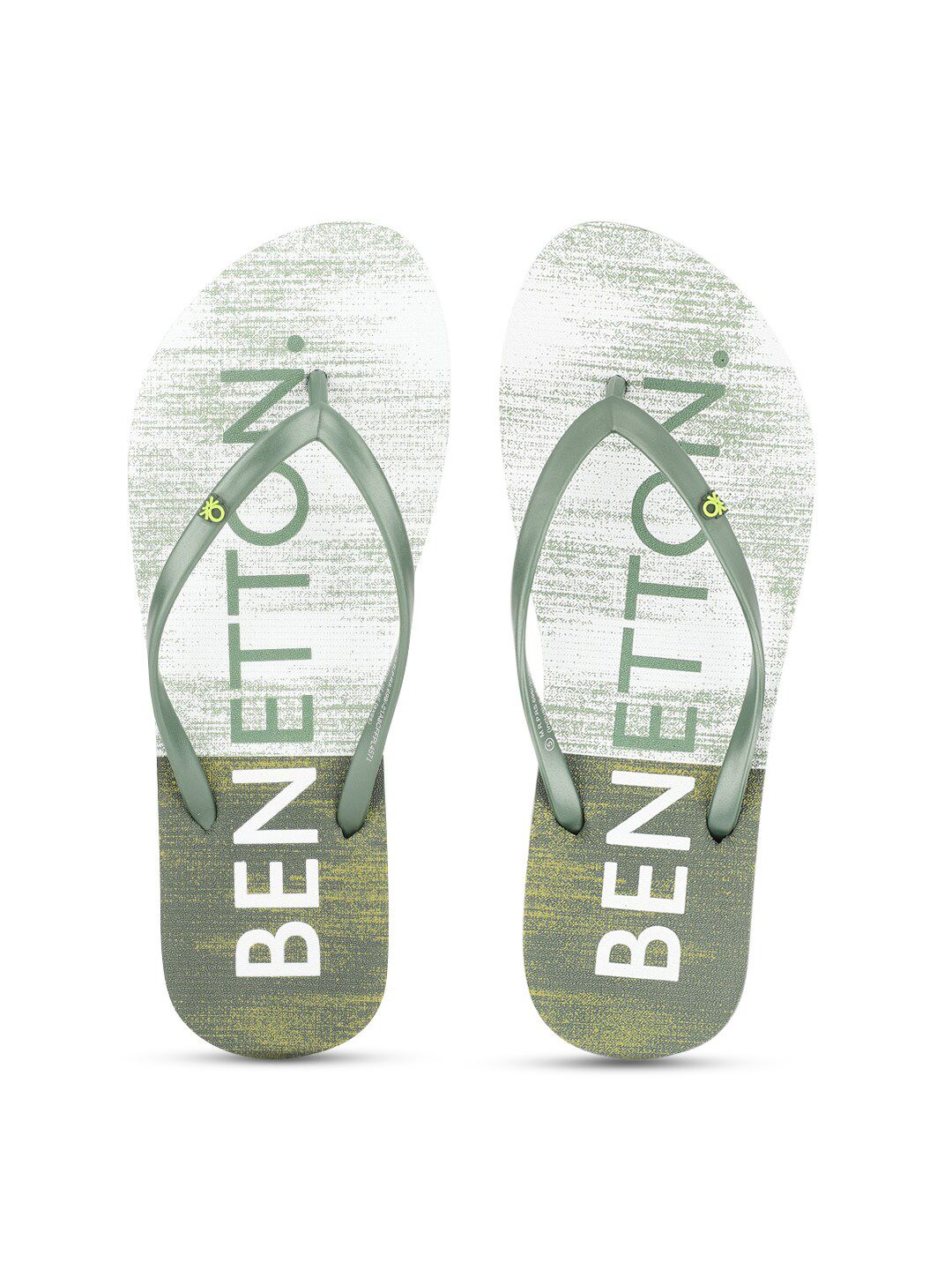 United Colors of Benetton Women Green Printed Rubber Thong Flip-Flops Price in India