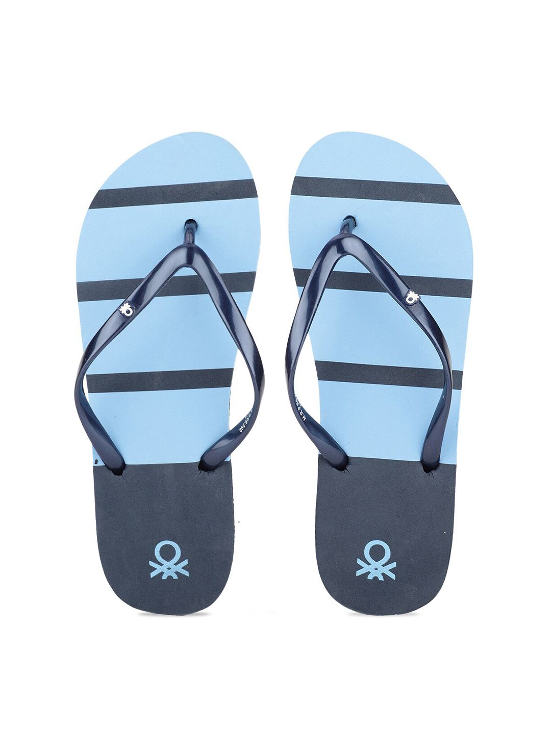 United Colors of Benetton Women Navy Blue & Teal Striped Thong Flip-Flops Price in India