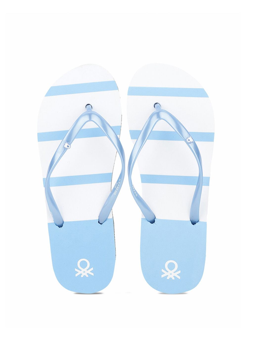United Colors of Benetton Women White & Blue Flip Flops Price in India