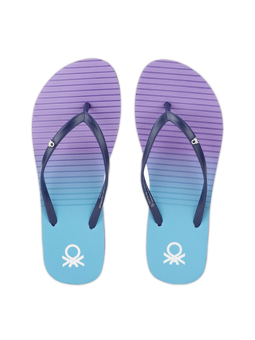 United Colors of Benetton Women Navy Blue & Purple Striped Thong Flip-Flops Price in India
