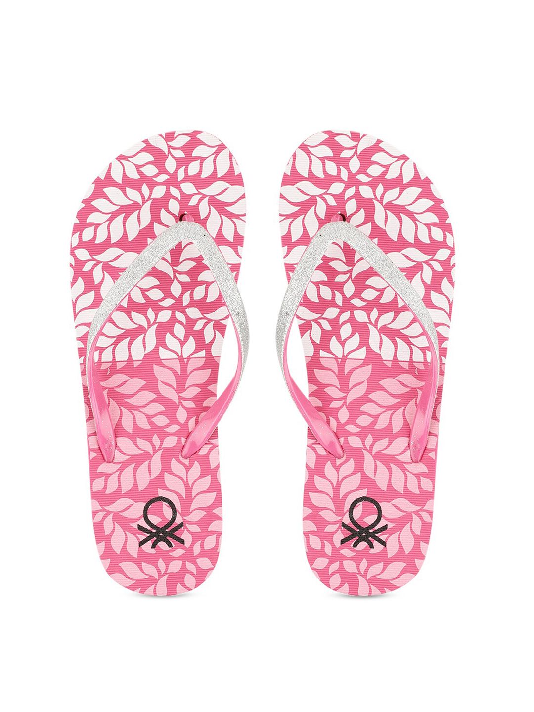 United Colors of Benetton Women Pink & White Printed Rubber Thong Flip-Flops Price in India