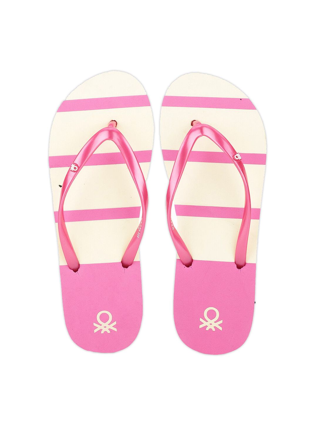 United Colors of Benetton Women Pink & White Striped Flip Flops Price in India