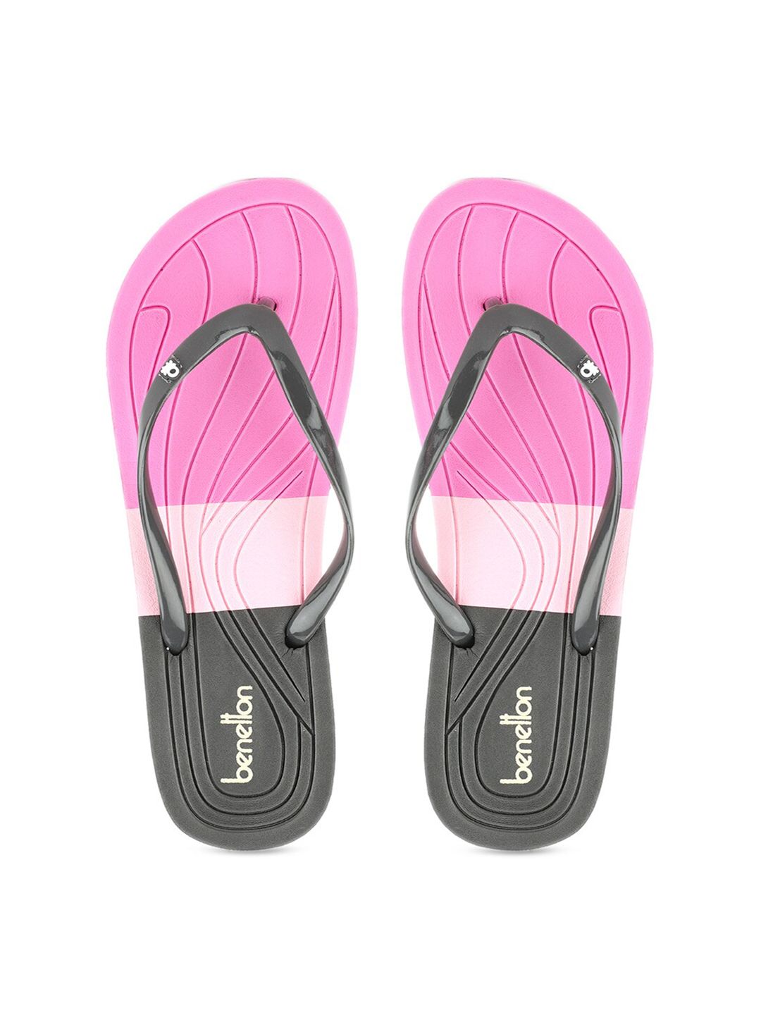 United Colors of Benetton Women Grey & Pink Colourblocked Rubber Thong Flip-Flops Price in India
