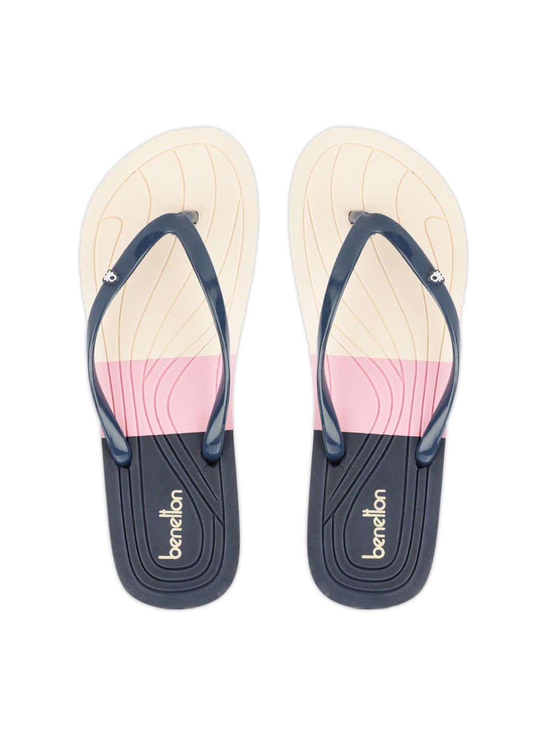 United Colors of Benetton Women Navy Blue & Peach-Coloured Colourblocked Thong Flip-Flops Price in India